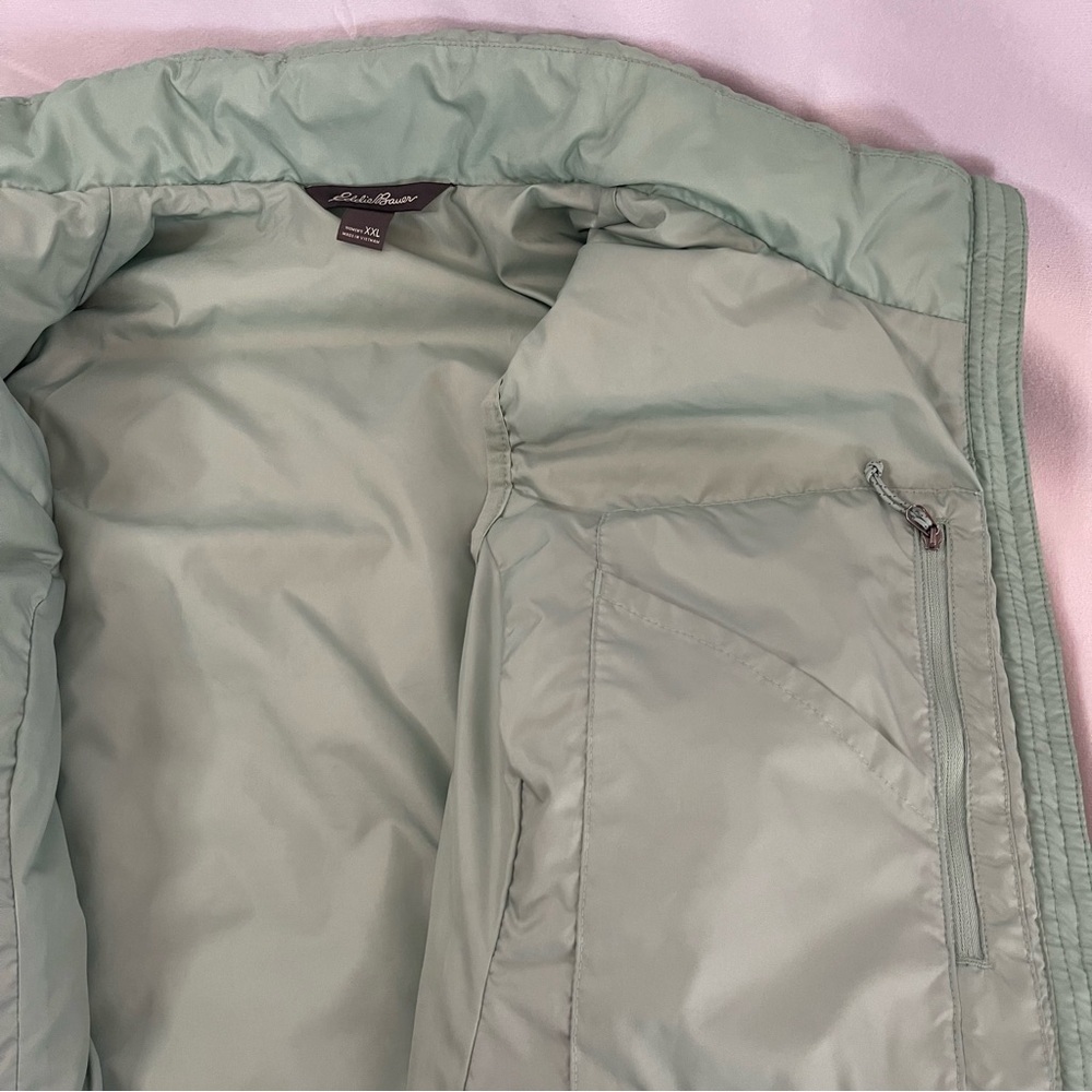 🎄🥾❄️⛷️Eddie Bauer 650 down Vest Women’s XXL mint green and brown - Picture 4 of 6